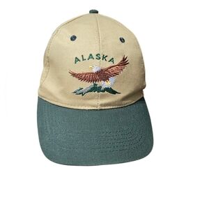 Alaska Shirt Company Tan and Green Snapback Hat. Has eagle flying